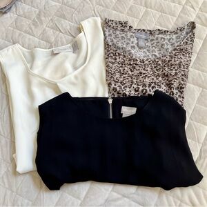3 Chico's sleeveless  Tops -Black, Cream, Leopard Print size 2 (12-large)